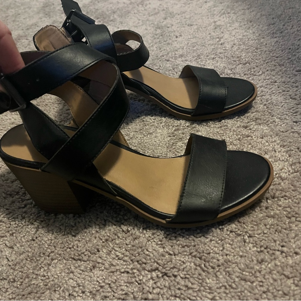 Black Strappy Block Heel Sandals